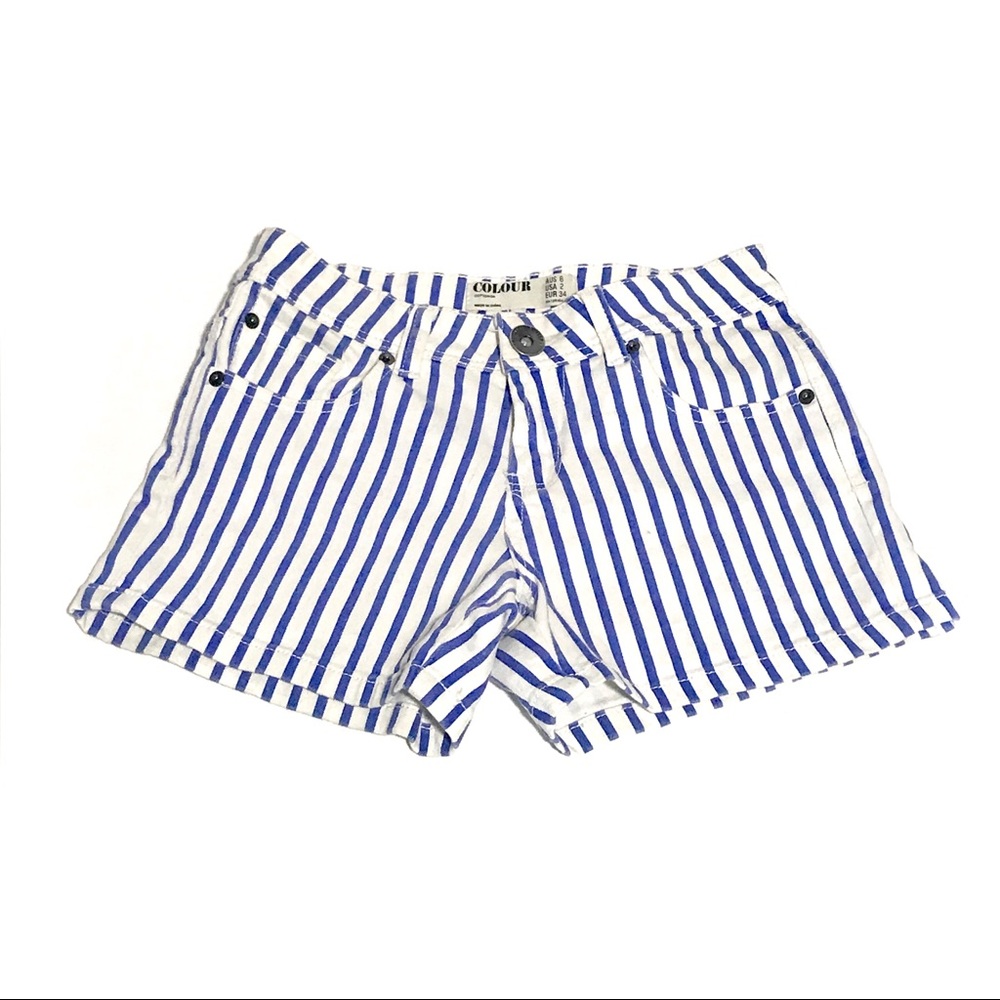 Colour cotton white & blue pin stripe Jean shorts